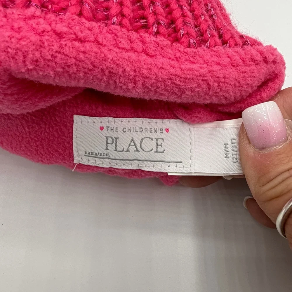 Children’s Place Pink Beanie With A Colorful Pom-Pom & Sequin Rainbow. Sz 2T-3T.